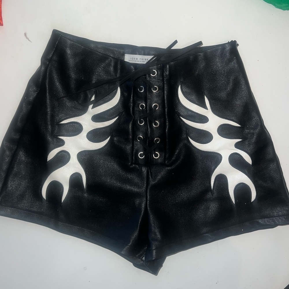 12th Tribe Danica Black Vegan Leather Shorts